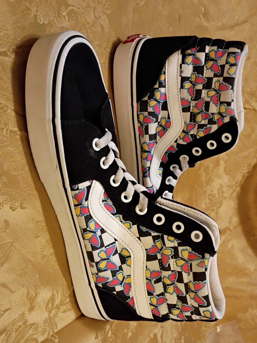 VANS Black High-Top with Colorful Butterfly'sHeart Pattern Women's 9.0 Men's 7.5